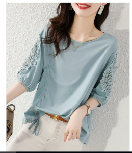 RM5685#春夏季新款拼接显瘦褶皱抽绳设计感小众超美小衫女式T恤修身