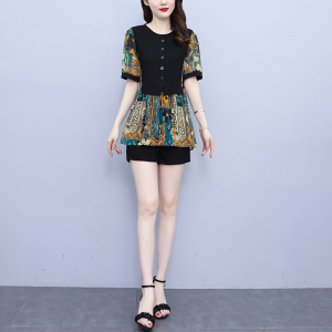 RM5781#大码女装2023夏季新款韩版修身显瘦遮肚子气质拼接撞色两件套