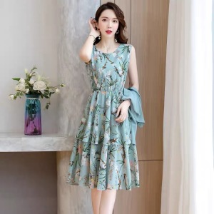 RM5755#雪纺连衣裙女2023新款夏装小香风气质女神范套装裙显瘦两件套