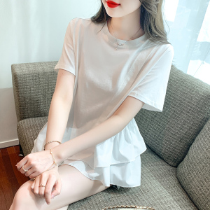 RM5697#夏季新款X型T恤荷叶边裙韩版百搭短袖甜美圆领套头