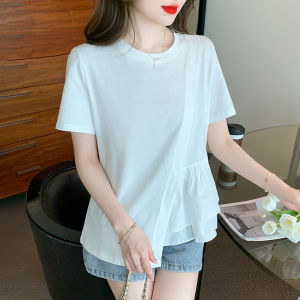 RM5697#夏季新款X型T恤荷叶边裙韩版百搭短袖甜美圆领套头