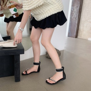 X-29159# 夏季夹趾珍珠装饰罗马凉鞋2色35-39码 鞋子批发女鞋货源