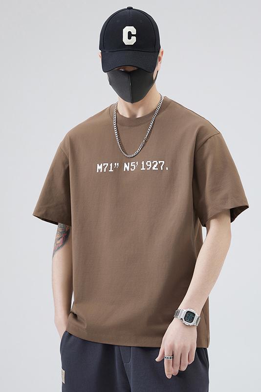 實拍夏季潮牌印花短袖t恤男百搭純棉彈力韓版落肩潮流T恤衫