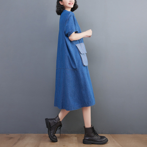 RY1518#牛仔连衣裙女夏季小众设计韩版宽松遮肚显瘦大码裙子