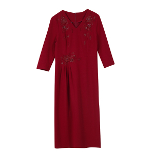 RM5659#婚宴妈妈礼服红色旗袍女春秋喜婆婆婚礼服平时可穿轻奢气质连衣裙