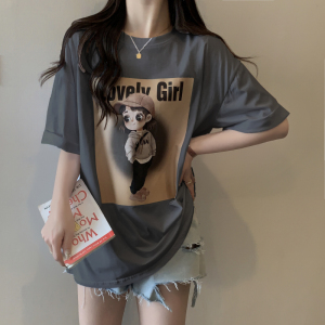 RM4499#洋气卡通女孩印花字母圆领短袖T恤休闲宽松减龄上衣ins潮