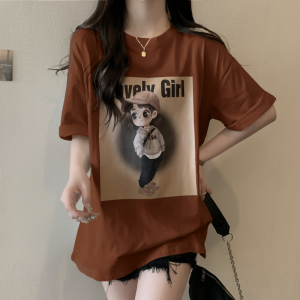 RM4499#洋气卡通女孩印花字母圆领短袖T恤休闲宽松减龄上衣ins潮