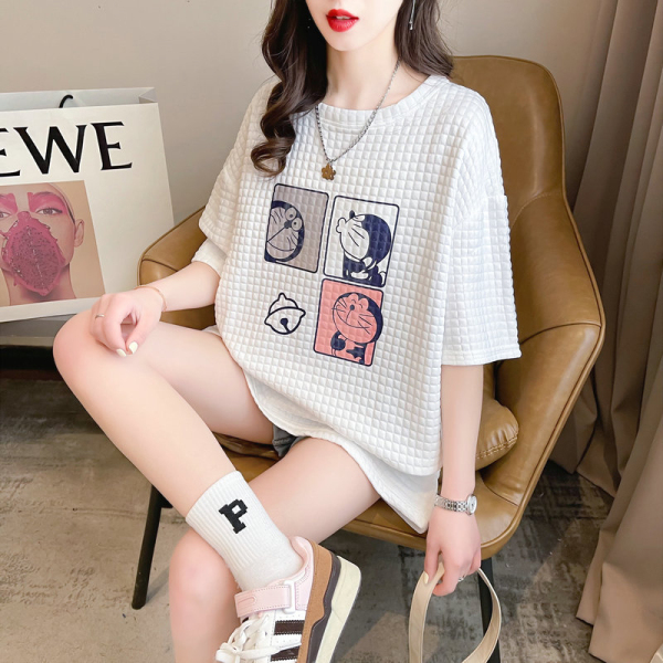 RM4256#卡通华夫格短袖T恤女夏季新款设计感小众宽松t恤ins潮