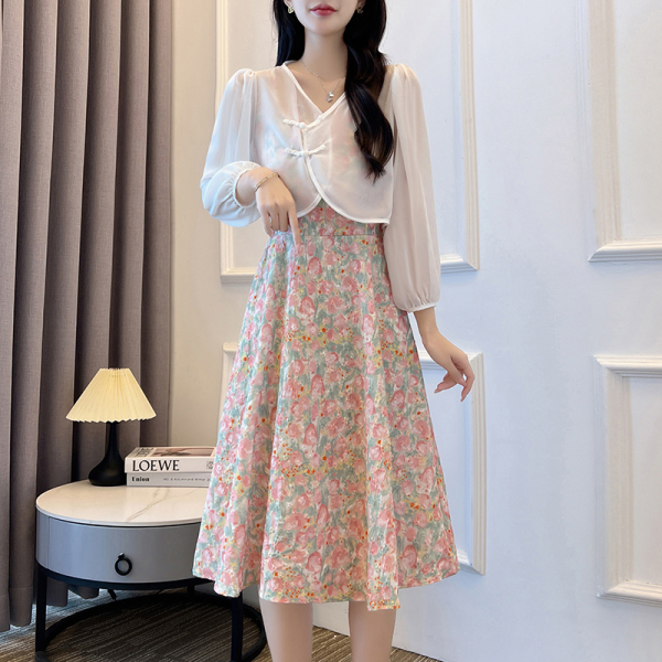 RM5532#夏季新款新中式大码女装国风穿搭罩衫+吊带连衣裙