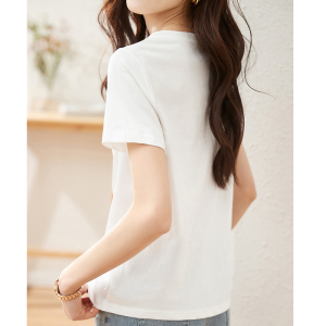 RM4862#撞色印花缎面T恤23夏季新款韩版时尚气质缎面印花女士T恤
