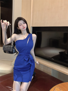 Sexy Oblique Shoulder Slim Fit Lace Wrap Hip Style Celebrity Dress