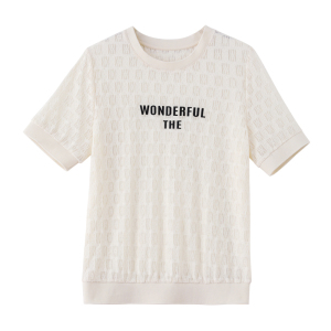 RM15370#蕾丝镂空短袖2023韩版时尚字母设计感小众宽松圆领休闲套头T恤