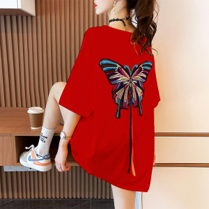 RM6093#新款蝴蝶刺绣个性短袖t恤女夏季百搭设计感小众宽松上衣潮