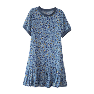 RM5343#夏装新款法式复古碎花百褶裙摆显瘦中长款连衣裙