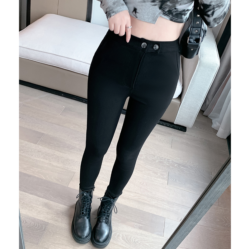 Real shot of magic pants for women Korean V12 spring and autumn sp-68 high elasticity slimming tight bottoming small black pants for outer wear large size