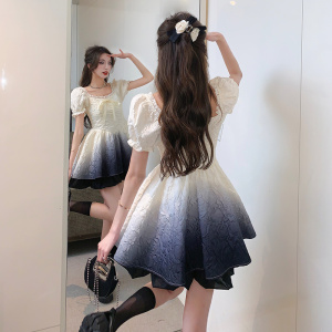 RM5268#夏季新款方领泡泡袖显白甜美渐变短款公主连衣裙