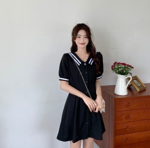 TR31877# 韩版夏季海军领收腰短裙大码女装胖mm裙子显瘦