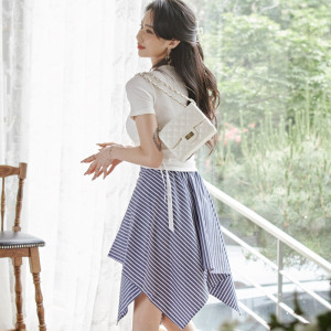 Lace-up knitted top fashion striped skirt suit for women