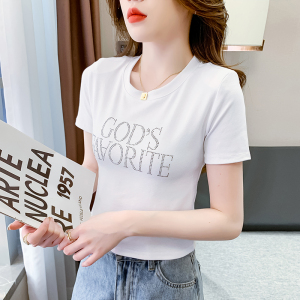 RM4262#夏季新款圆领字母烫钻短袖T恤辣妹修身简约独特短款上衣