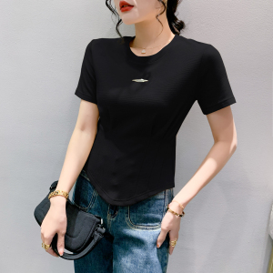 TR23548# 夏季新款韩版简约X型超修身圆领短款短袖上衣小衫纯色T恤 服装批发女装服饰货源