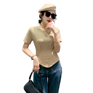TR23548# 夏季新款韩版简约X型超修身圆领短款短袖上衣小衫纯色T恤 服装批发女装服饰货源