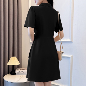 RM5534#夏季新款法式西装领大码中长款胖妹妹不规则系带连衣裙