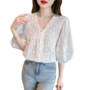 RM4706#夏季新款蕾丝衫花边上衣小衫五分袖显瘦