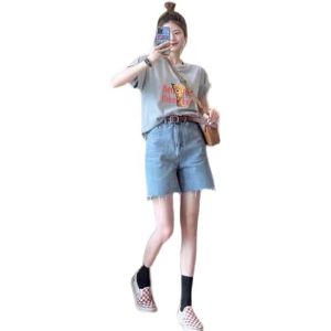 TR17380# 牛仔短裤夏季新款小个子时尚显高网红洋气减龄阔腿裤两件套女 服装批发女装服饰货源