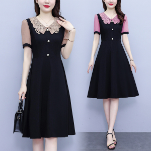 RM6956#大码女装法式小黑裙2023新款夏季女时尚拼接收腰显瘦连衣裙淑女