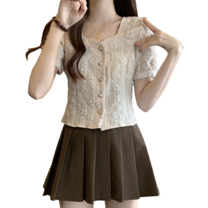 RM19572#夏装新款微胖妹妹洋气时尚方领衬衫设计感遮肚显瘦上衣女