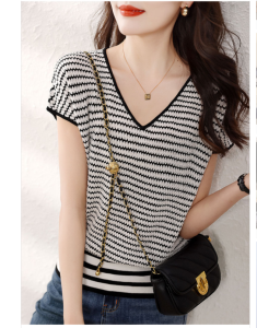 RM5688#夏季新款韩版气质针织衫百搭上衣女V领显瘦针织T恤女