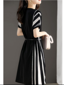 RM5689#夏季爆款气质时尚修身简约百搭拼接撞色显瘦短袖连衣裙女