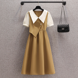 RM12153#大码女装2023夏季新款气质简约假两件中长裙胖妹妹显瘦连衣裙