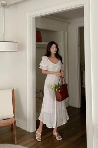 TR19019# 夏季新款韩版优雅雪纺褶皱短袖连衣裙女