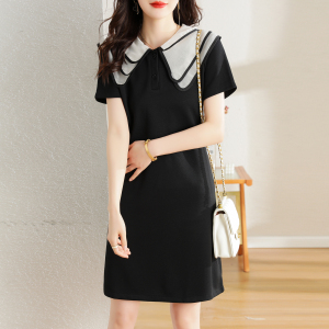 RM5326#娃娃领女夏季2023年新款法式黑色高级感减龄设计感a字连衣裙