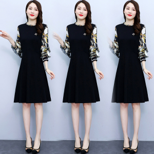 RM4709#新款韩版中长款收腰显瘦时尚气质七分袖A字连衣裙女士