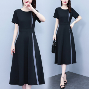 RM5050#大码女装2023夏季新款胖妹妹收腰显瘦拼接时尚气质短袖连衣裙