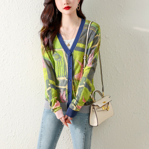 RM5392#新款女装高级感超好看港风chic绿色针织开衫薄款短外套