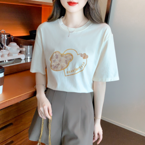 RM5241#夏季新款韩版宽松纯棉套头T恤爱心印花圆领短袖上衣女