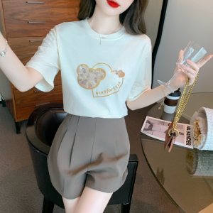 RM5241#夏季新款韩版宽松纯棉套头T恤爱心印花圆领短袖上衣女