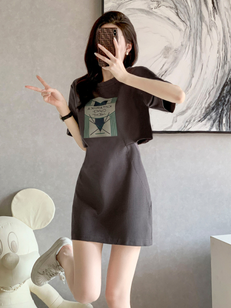 RM9610#新款高级感休闲连衣裙女夏季小个子显瘦露腰小心机运动T恤裙
