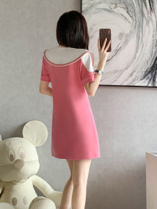 RM4743#粉色娃娃领连衣裙女夏季2023新款小个子遮肚子减龄显瘦休闲T恤裙