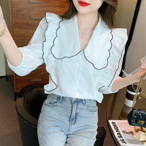 RM21140#新款甜美荷叶边娃娃领设计感白衬衫百搭高级感上衣