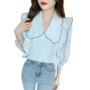 RM21140#新款甜美荷叶边娃娃领设计感白衬衫百搭高级感上衣