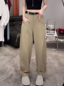 TR28672# 焦思文同款直筒休闲裤女新款口袋设计高腰宽松显瘦窄版阔腿裤
