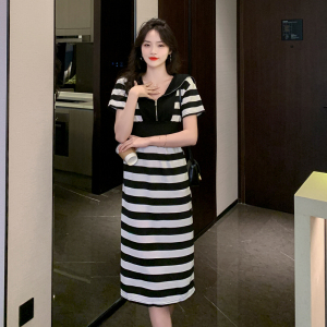 RM4813#欧货夏季新款设计款翻领收腰显瘦连衣裙女韩版时尚洋气中长裙潮