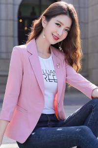 RM6182#粉色西装外套女短款2023新款春夏修身收腰气质薄款小个子西服上衣