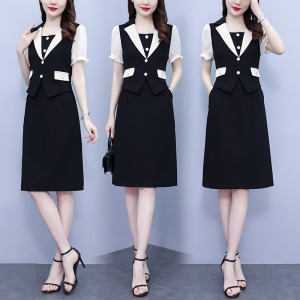 RM8738#夏季新款修身显瘦大码连衣裙时尚休闲假两件拼接裙
