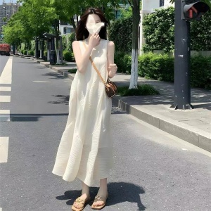 RM4341#夏装大码三宅褶皱连衣裙高级设计感长裙显瘦遮肉宽松裙M-4XL200斤