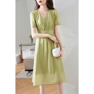 RM5379#夏新款气质通勤时尚新款裙子中长款气质超仙显瘦天丝连衣裙女